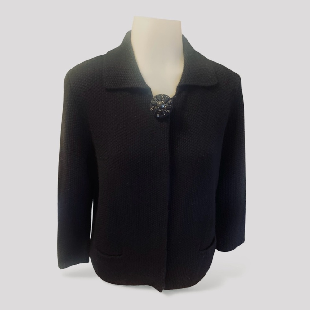 Anne Klein Elegant Black Women's Cashmere Sweater Jacket Petite Large SKU336